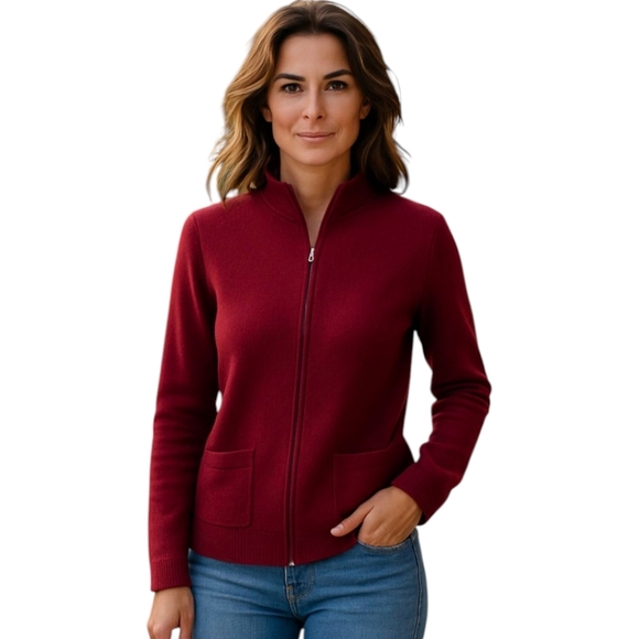 Vtg J. Crew 100% wool wine cardigan sweater zip front warm classic sz S - Picture 1 of 12